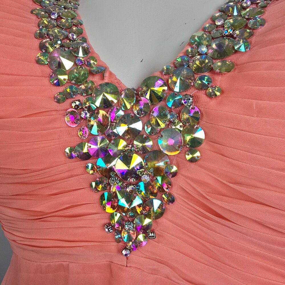 Night Moves Coral Chiffon Evening Gown Size 20W Beaded Formal Dress Flowy & Ele - Picture 4 of 11